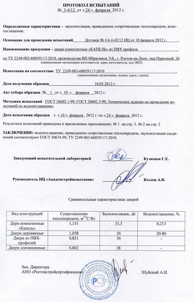 Фото Испытания подтвердили технические характеристики влагостойких дверей «КАПЕЛЬ» Фабрика Капелли